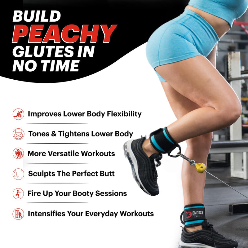DMoose Ankle Strap for Cable Machine Attachments - Gym Ankle Cuff for Kickbacks, Glute Workouts, Leg Extensions, Curls, Booty Hip Abductors Exercise for Men and Women, Adjustable Neoprene Support Black - Pair - BeesActive Australia