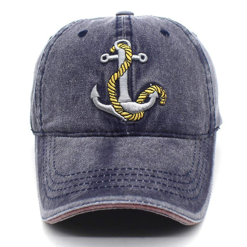 XRDSS Anchor Embroidered Cotton Washed Dad Hat Distressed Retro Baseball Hat Navy - BeesActive Australia