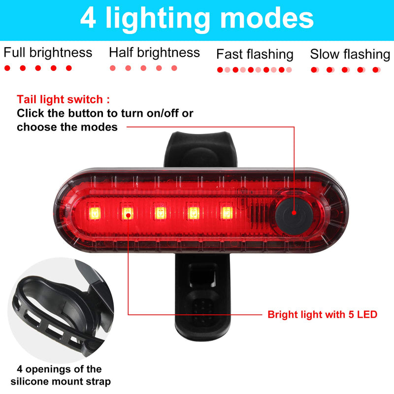 2 Pieces USB Rechargeable LED Bike Tail Light Bright 4 Modes Rear Bike Light Waterproof Bike Back Light with USB Cables for Cycling Helmet Safety Warning Red - BeesActive Australia