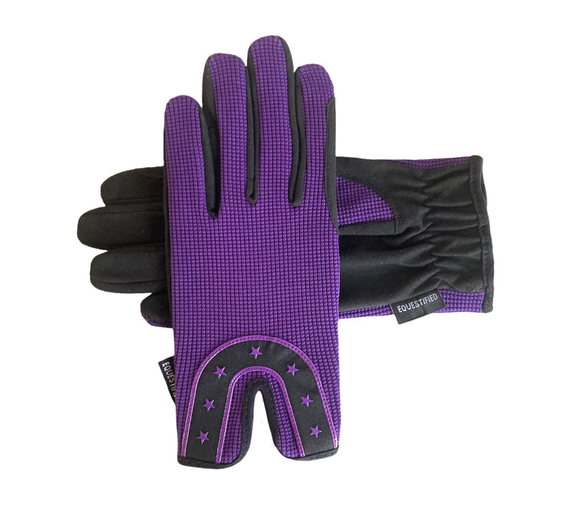 Ladies All Sports Outdoor Equestrian Gloves Horseshoe Design in Pink, Black & Purple Medium - BeesActive Australia