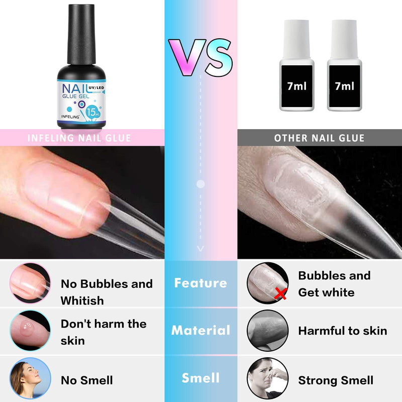 Nail Glue for Acrylic Nails - 3 in 1 Gel Glue for Nails (Curing Needed), INFELING Multifunctional Gel Nail Glue for Press on Nails 15ML,Glue Gel for Nails,Base Coat,Slip Solution - BeesActive Australia