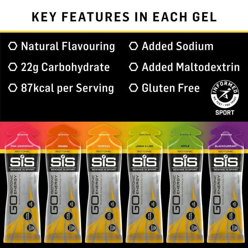 Science In Sport GO Isotonic Energy Gels, Running Gels with 22 g Carbohydrates, Low Sugar, Variety Pack of Assorted Flavours, 60 ml Per Serving (7 Pack) Multi - BeesActive Australia
