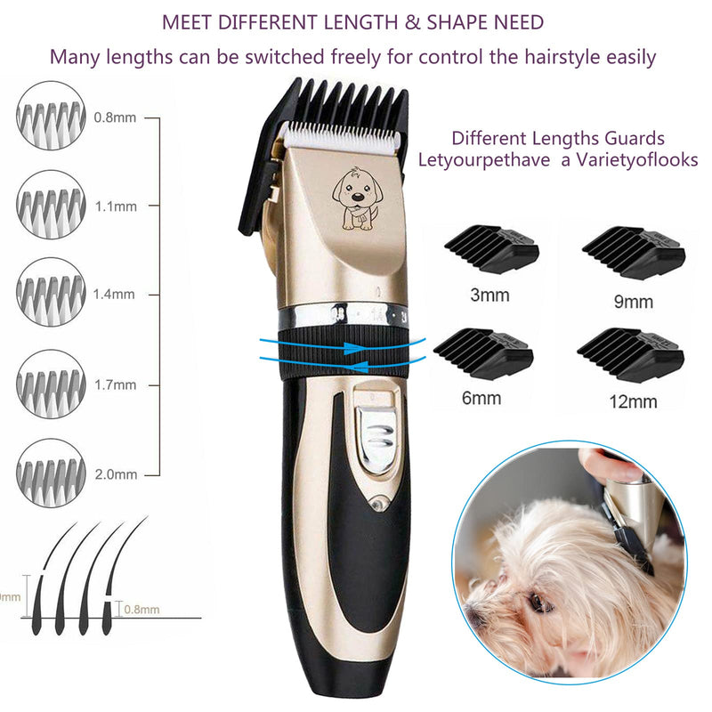 JiangWaveT Dog Cat Clippers Grooming Kit - Professional Cordless Rechargeable Dog Clippers，Low Noise & Suitable Horse Cat Dog Hair Clippers Shaver Tools Gold - BeesActive Australia