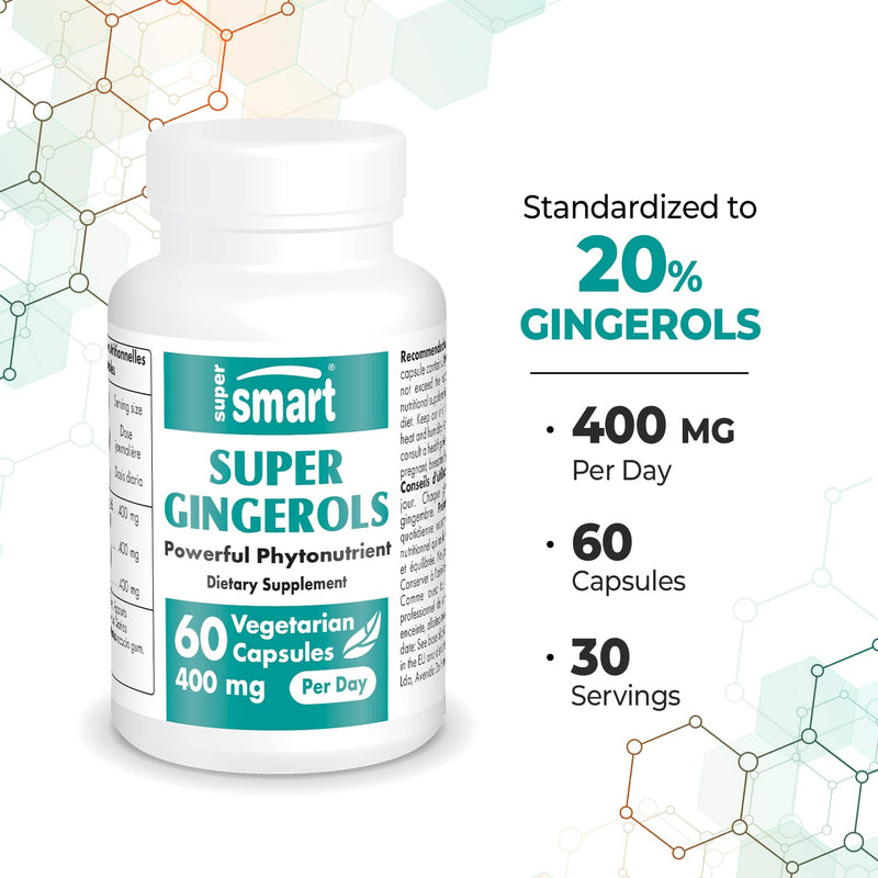 Supersmart - Super Gingerols 200 mg - Ginger Root Extract Standardised to 20% Gingerols - Digestive Support & Anti Inflammatory Supplement | Non-GMO & Gluten Free - 60 Vegetarian Capsules - BeesActive Australia