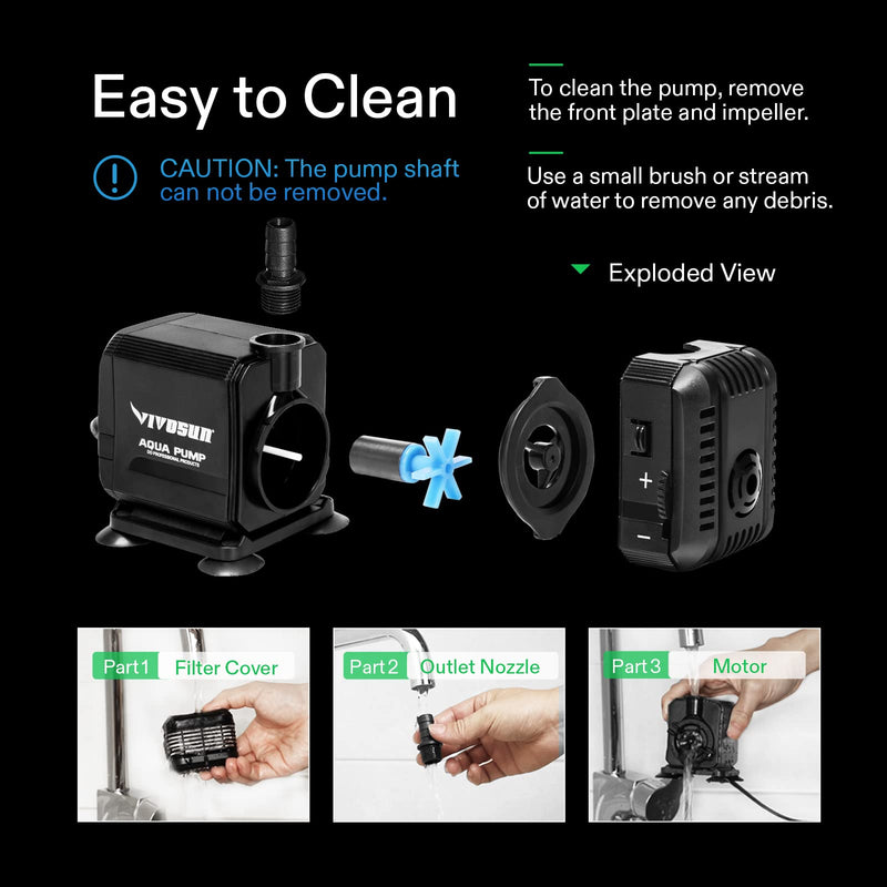 VIVOSUN 400GPH Submersible Pump(1500L/H, 15W), Ultra Quiet Water Pump with 5.2ft High Lift, Fountain Pump with 5ft Power Cord, 3 Nozzles for Fish Tank, Pond, Aquarium, Statuary, Hydroponics - BeesActive Australia
