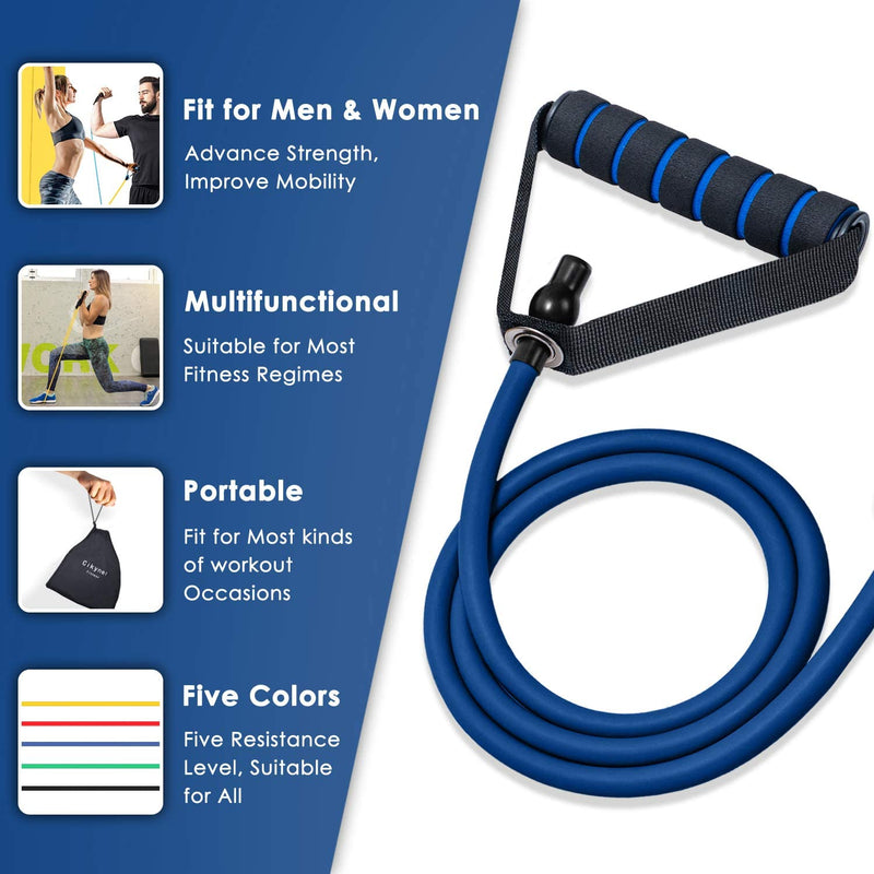 Cikyner Resistance Bands, Resistance Tubes Resistance Bands with Handles Exercise Bands, Ideal for Home Gym Physical Therapy Strength Training Muscle Toning, Door Anchor & Bag included (single tube) Blue - BeesActive Australia