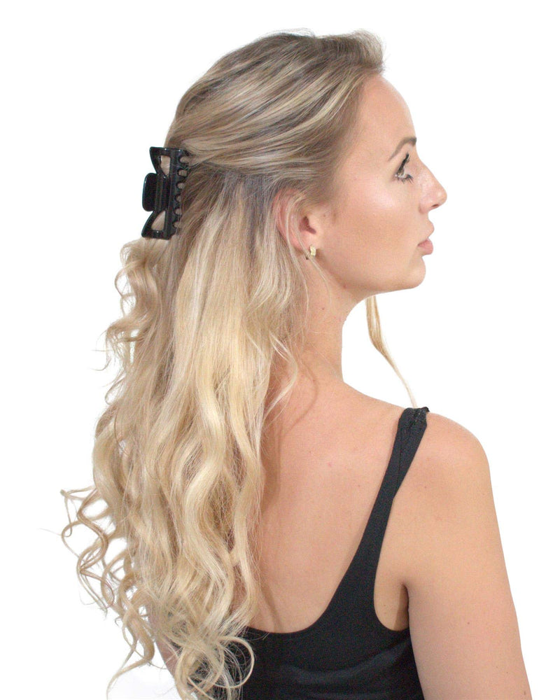 BasicSense 2 Pieces 3.2 inch Hair Claws Durable & Sturdy NonSlip Plastic Grip Clamps Clips Strong Hold, Glossy Black L (2 Count) - BeesActive Australia