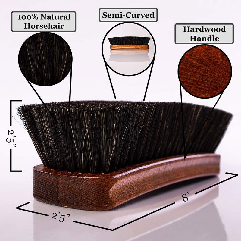 Valentino Garemi Shoe Brush | Luxury Shining Polishing & Buffing Brush - Large 8 Inch | Genuine Horse Hair | Made in Germany - Dark Hair Black Bristles - BeesActive Australia