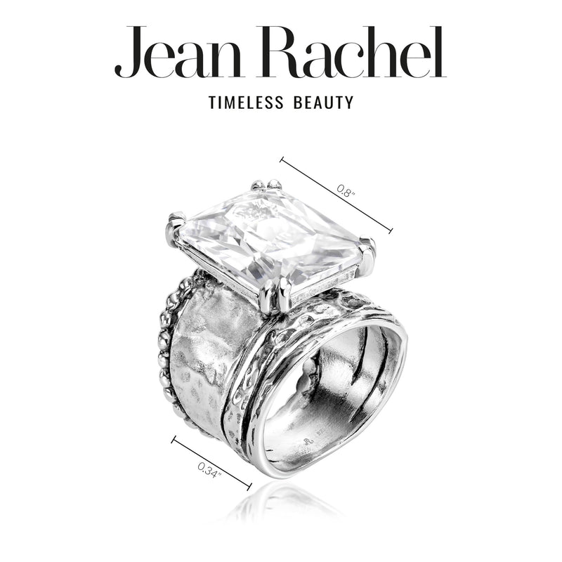 925 Sterling Silver Statement Ring With A White Octagon Shaped Cubic Zirconia CZ , Vintage Antique Look, Hypoallergenic, Nickel and Lead-free, Artisan Handcrafted Designer collection, Made In Israe 0 10 - BeesActive Australia