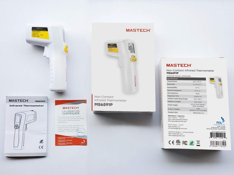 Mastech MS6591P Infrared Digital Thermometer Non-Contact Forehead with 2 measurement modes: Body (32ºC-42ºC) and Surface (0ºC-100ºC) - BeesActive Australia