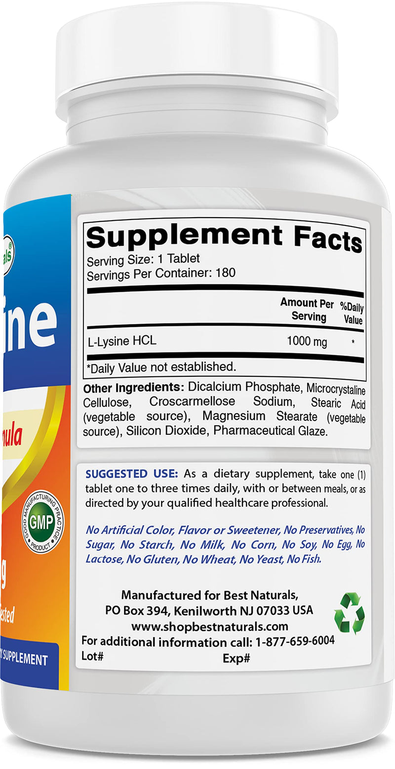 Best Naturals L-Lysine 1000 mg 180 Tablets - BeesActive Australia