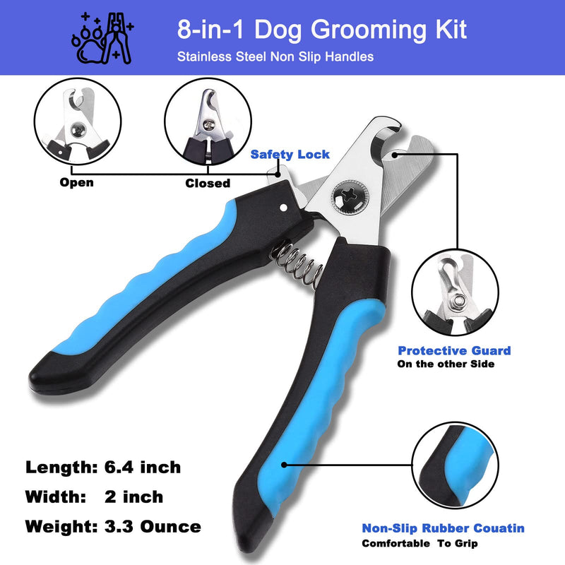 Dog Nail Clippers Trimmer Set, Safety Guard to Avoid Over-Cutting,Dog Grooming Comb Rake Undercoat Brush,Dog Grooming Scissors Shear Kit,8 in 1 Dog Grooming Tools Supplies for Small Large Cat Pet - BeesActive Australia