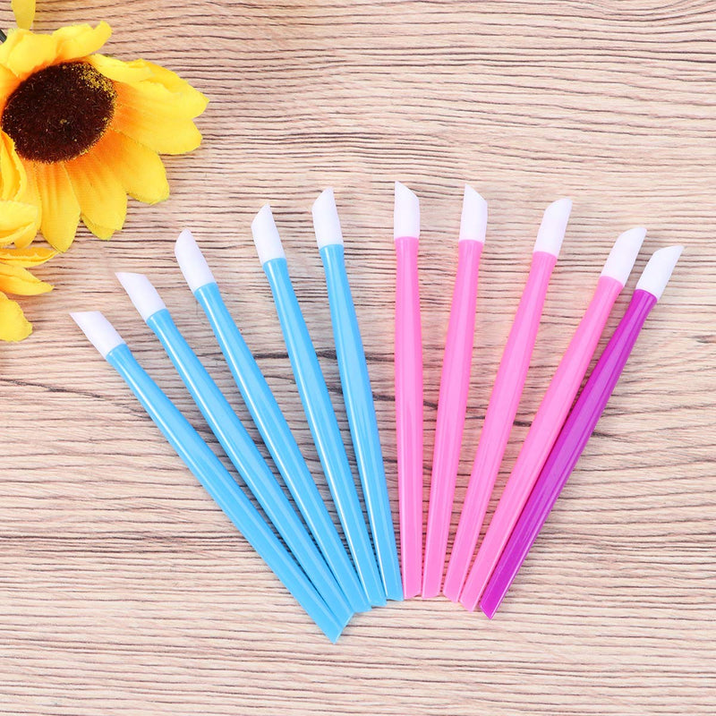 Lurrose 10pcs Nail Cuticle Pusher Rubber Cleaning Stick Dead Skin Cleaner Remover Exfoliating Scrub Nail Art Manicure Tool (Random Color) - BeesActive Australia