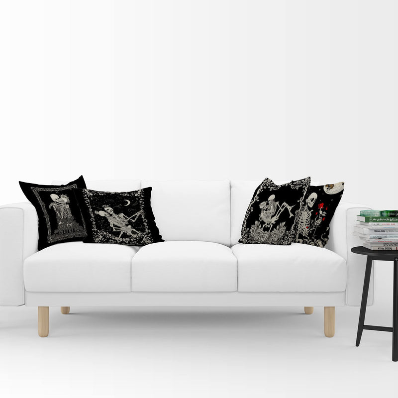 Skull The Kissing Lovers Art Linen Throw Pillow Case, 18 x 18 Inch Set of 4, Gift for Wife, Girlfriend, Gift for Couples, for Tarot Lovers, Skull Lovers, Wedding, Cushion Cover for Sofa Couch Bed - BeesActive Australia