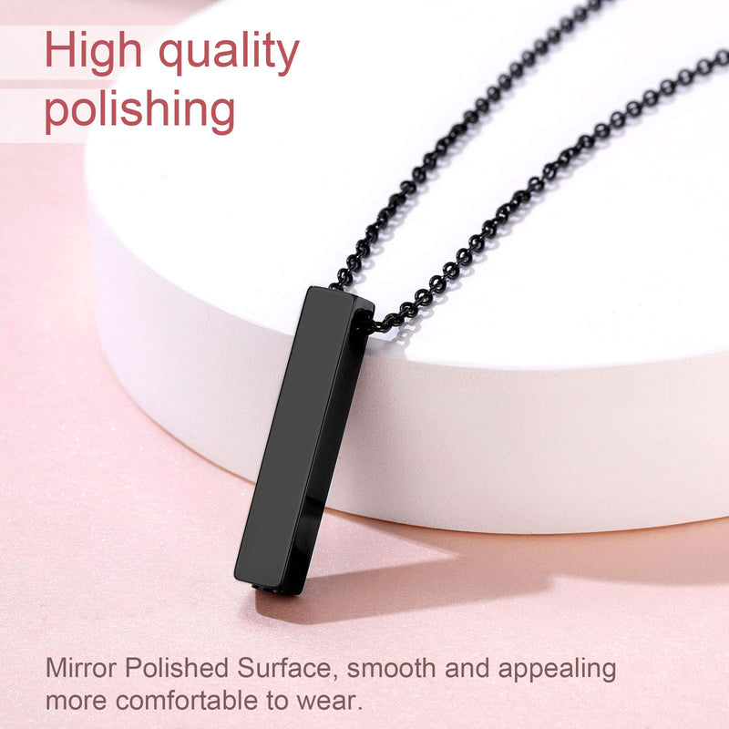 FindChic Personalized Urn Necklaces for Ashes Vertical Bar/Moon Cat/Sand Clock/Dog Claw Pendant Stainless Steel/18K Gold Plated/Black Waterproof Keepsake Cremation Jewelry with Funnel, with Gift Box 1. vertical bar (black) not customized - BeesActive Australia