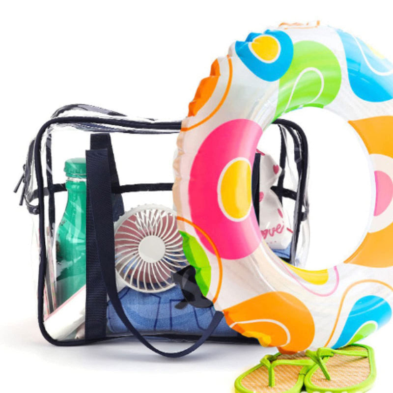 FIYUK Clear Toiletry Bag Transparent Cosmetic Makeup Beach Tote Bag Lightweight Waterproof Organizer Large Storage (Black) Black - BeesActive Australia