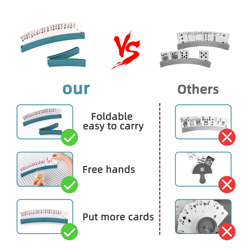Fanwer Card Holders for Playing Cards (Set of 4), Playing Card Holders for Seniors Kids, Hands-Free Curved Foldable Plastic Card Holders, 2 Blue 2 Green, 13.4'' Long - BeesActive Australia