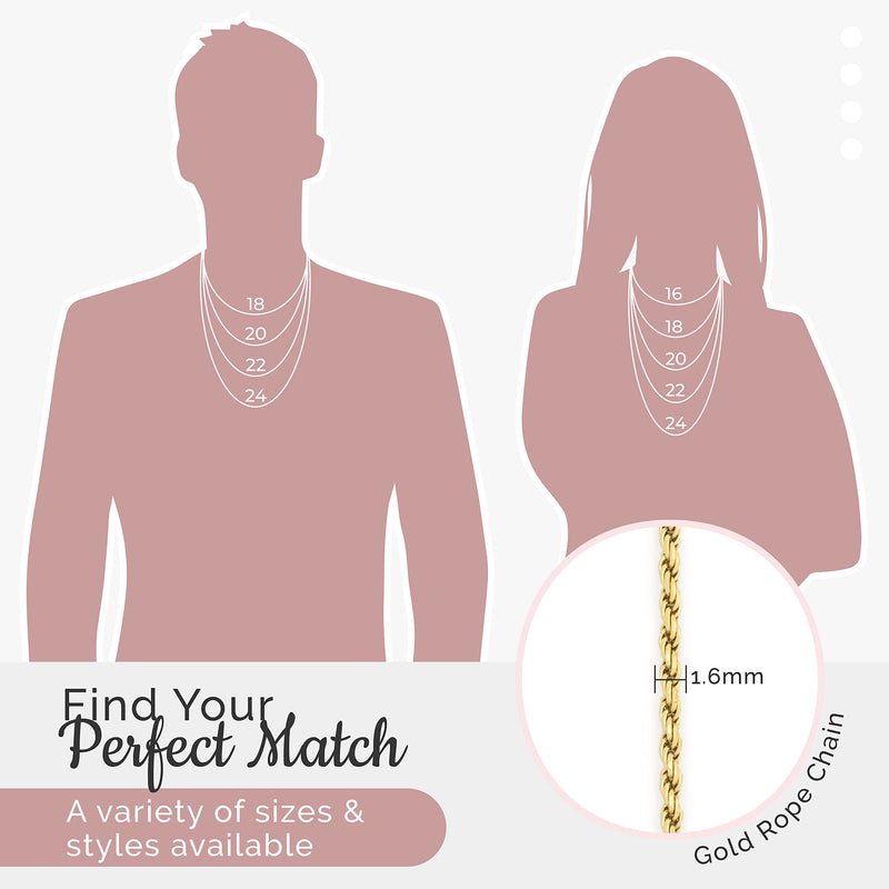 MAZZERI Solid Gold Plated Sterling Silver Italian 1.3mm & 1.6mm Diamond-Cut Braided Rope Chain Necklace for Men Women, 925 Sterling Silver Made in Italy 18.0 Inches - BeesActive Australia