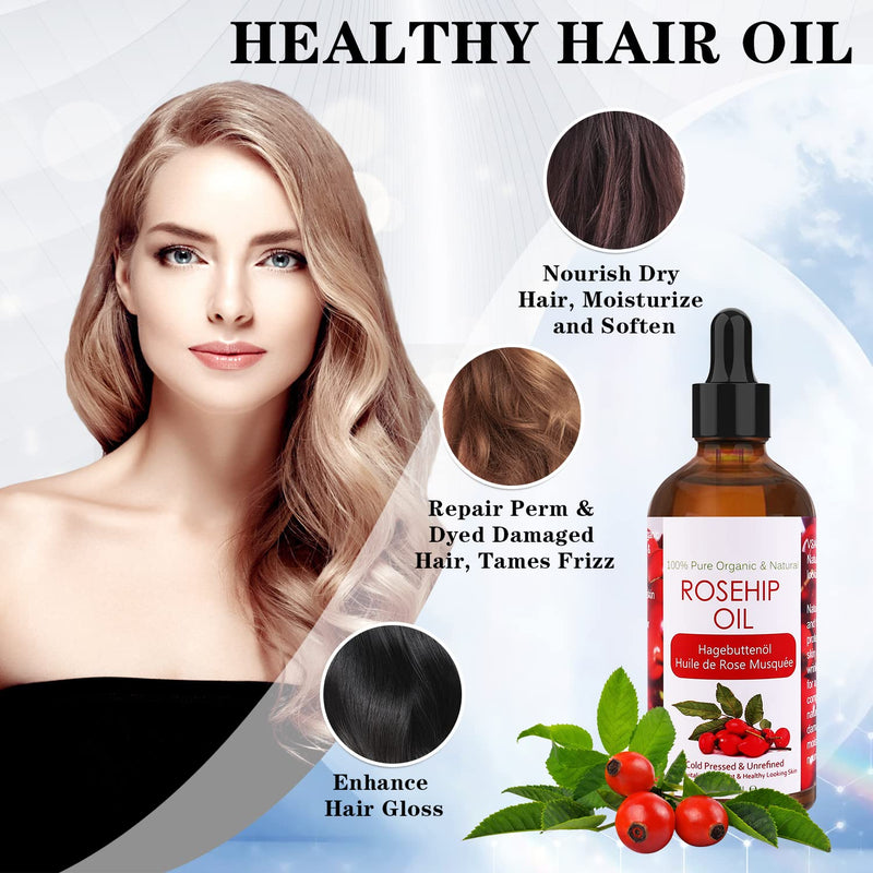 Rosehip Oil for Face 120ml, Cold Pressed 100% Pure Natural Rosehip Seed Oil, Hydrating Nourishing & Moisturising for Skin, Hair, Nails, and Body - BeesActive Australia