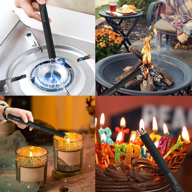 ARECTECH Lighter Electric Lighter Candle Lighter Rechargeable USB Lighter Plasma Arc Lighters for Candle Camping Kitchen Black - BeesActive Australia
