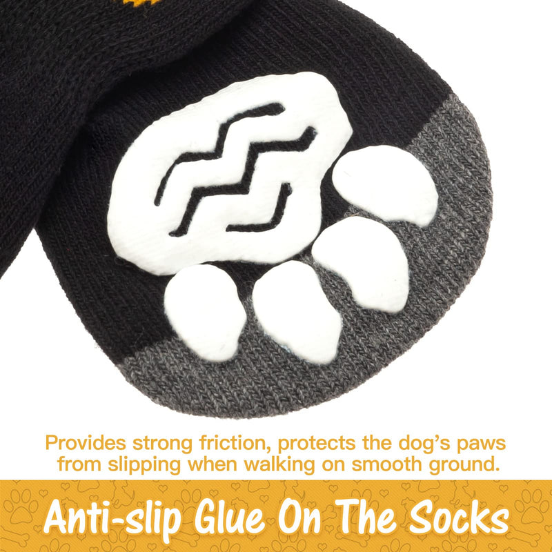 SCIROKKO 3 Pairs Anti-Slip Dog Socks - Adjustable Pet Non-Slip Paw Protection with Paw Pattern for Puppy Doggy Indoor Traction Control Wear on Floor M - Paw width 2.73 in Black - BeesActive Australia