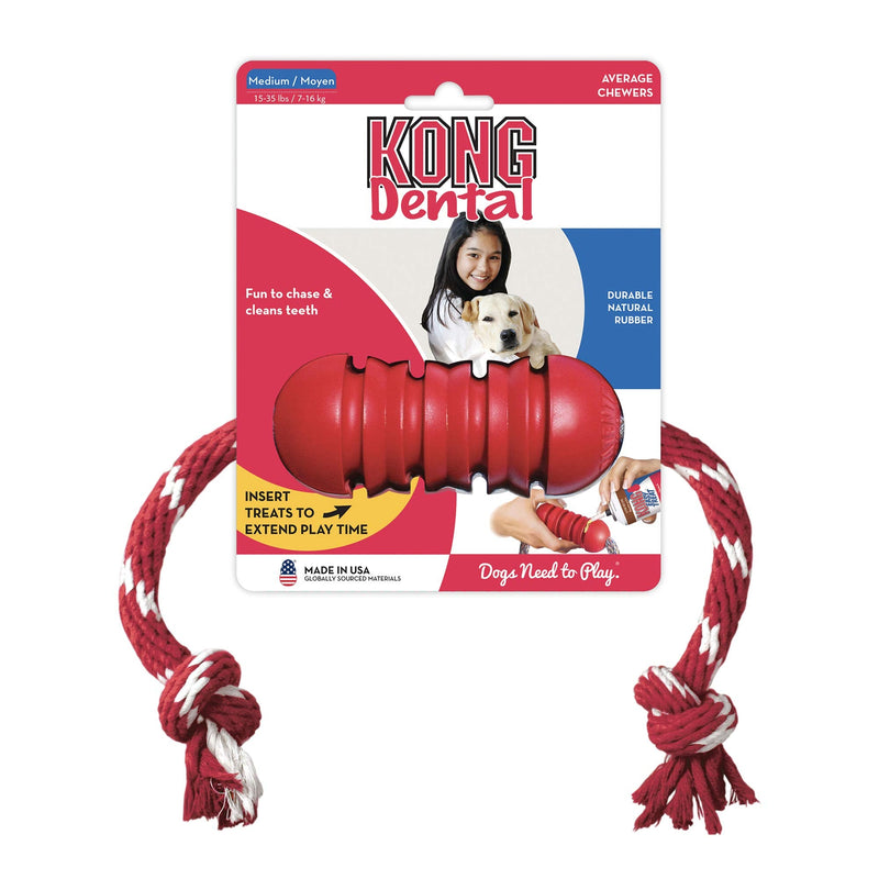KONG - Dental with Rope - Durable Rubber, Teeth and Gum Cleaning Dog Toy Medium Standard Packaging - BeesActive Australia