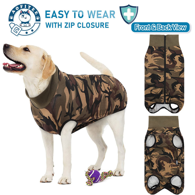 AOFITEE Dog Recovery Suit, Surgical Recovery Suit for Dog Female Male After Surgery, Dino Stripe Dog Recovery Shirt for Abdominal Wounds, Anti Licking Dog Onesie Jumpsuit E-Collar Cone Alternative 6X-Large Camo - BeesActive Australia