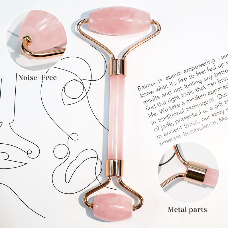 BAIMEI Jade Roller & Gua Sha, Face Roller, Facial Beauty Roller Skin Care Tools, Rose Quartz Massager for Face, Eyes, Neck, Body Muscle Relaxing and Relieve Fine Lines and Wrinkles Pink - BeesActive Australia