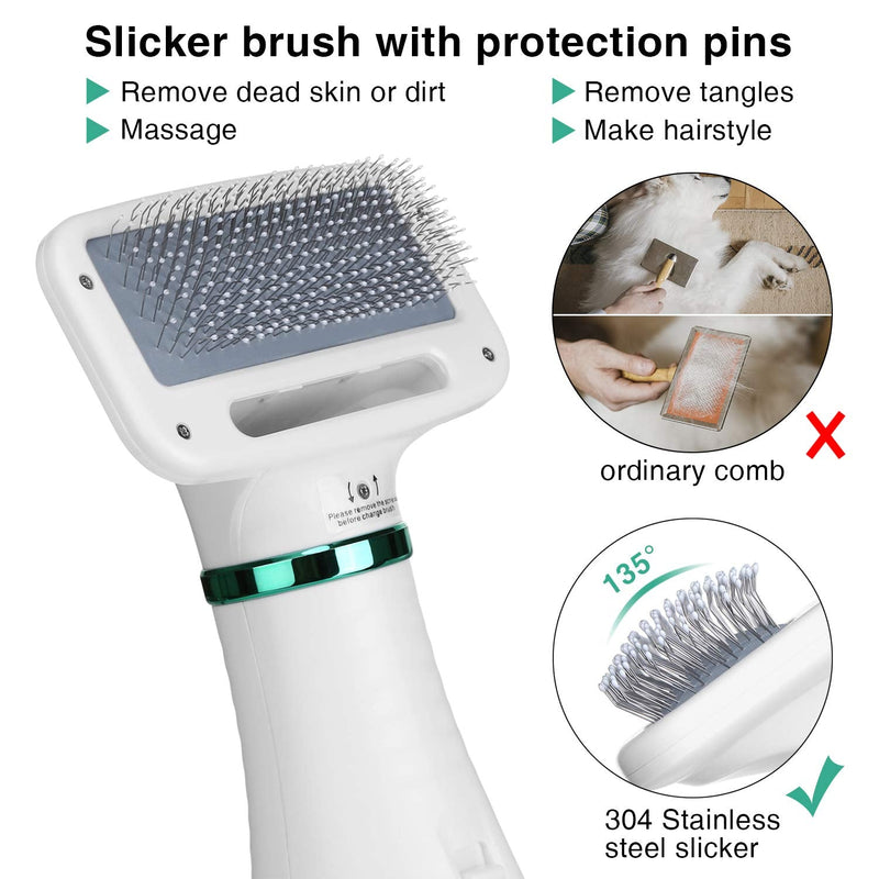 Ownpets Pet Hair Dryer, 2 in 1 Quiet Portable Pet Grooming Blower with Slicker Brush, Adjustable Temperature & Fast-Drying Towel, Home Pet Care for Dogs, Cats & Other Coated Breed - BeesActive Australia