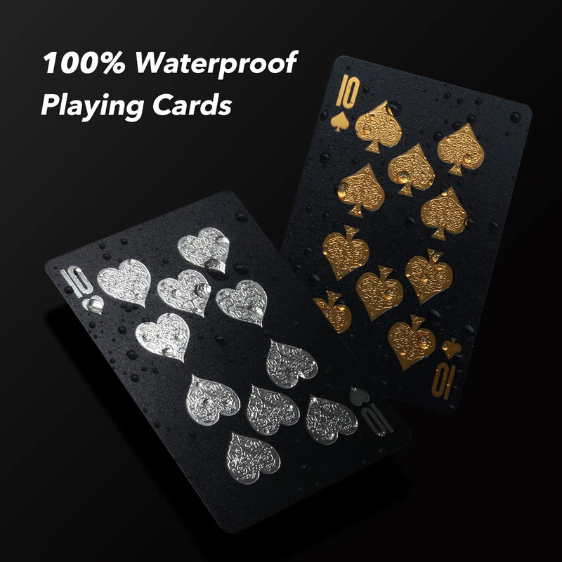 2 Decks of Playing Cards, INTEGEAR Gold 3D Embossed Patterned Poker Cards Plastic PET Waterproof Playing Cards Luxury Magic Trick Game Tool Gift Reusable Party Decoration Royal Gold (2 Pack) - BeesActive Australia
