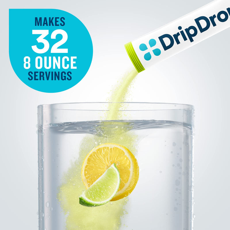 DripDrop Hydration - Zero Sugar Electrolyte Powder Packets Keto - Lemon Lime - 32 Count 32 Servings (Pack of 1) - BeesActive Australia