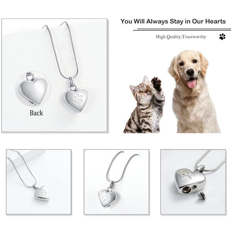 zeqingjw Pet Cremation Jewelry for Ashes Pendant Paw Print Pet Heart Urn Necklace Memorial Keepsake Jewelry for Pet/Dog's/Cat's Ashes 2PCS Silver+Rose Gold - BeesActive Australia