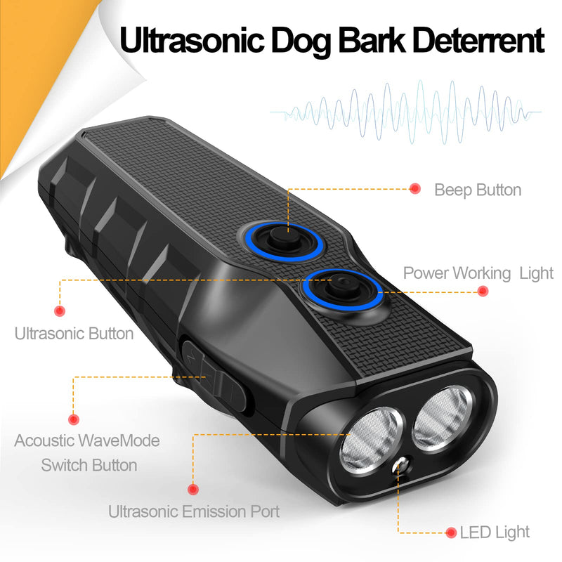 TOKEGO Dog Barking Control Devices, Dual Sensor Ultrasonic Dog Barking Deterrent 3 Frequency Dog Trainer Anti Barking Device with LED Flashlight, 16.4 ft Range Safe for Human and Dog, Rechargeable - BeesActive Australia