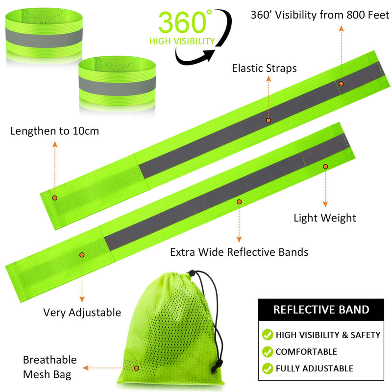 Reflective Running Gear Set Include 2 Pieces LED Safety Lights and 4 Reflective Bands for Wrist Arm Ankle Leg Reflective Straps Tape High Visibility Reflector Bands Strobe Running Light for Woman Men - BeesActive Australia
