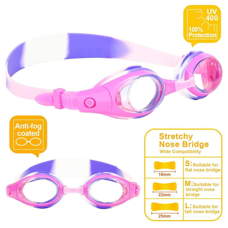 Kids Swim Goggles, Pack of 2, Swimming Glasses for Children and Early Teens from 3 to 15 Years Old, Clear Vision, Anti-Fog, Waterproof, UV Protection A(2-pack): Iris Purple & Royal Blue - BeesActive Australia