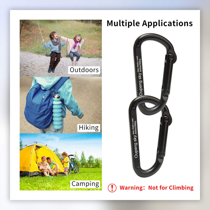 Carabiner Clip, 4 Pack, 855lbs，3" Iron Heavy Duty Caribeaners for Hammocks, Camping Accessories, Hiking, Keychains，Outdoors and Gym etc, Small Carabiners for Dog Leash, Harness and Key Ring, Black - BeesActive Australia