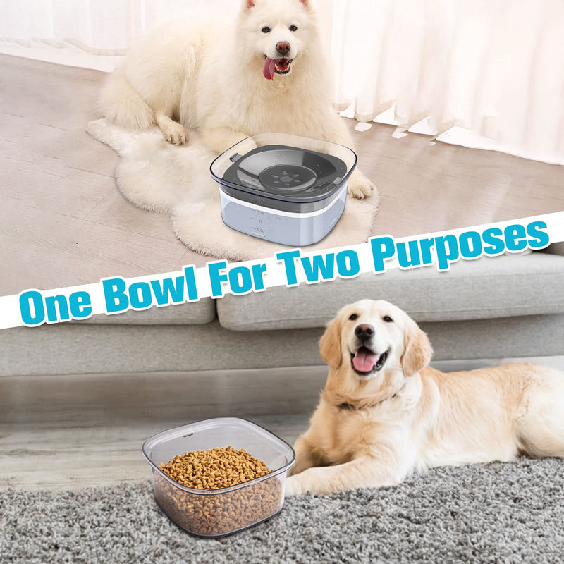 UPSKY 70oz Dog Water Bowl 2L No Spill Dog Bowl Large Capacity Slow Water Feeder, Spill Proof Dog Bowl Transparent Pet Water Dispenser Vehicle Carried Travel Slow Drinking Water Bowl for Dogs, Cats 1.grey - BeesActive Australia