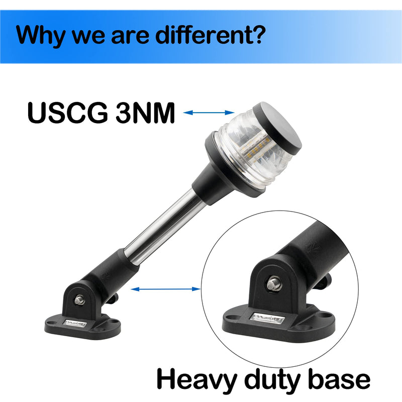 MARINE SYSTEM Made 3-NM LED Fold Down Boat Stern Light All Round 360° Boat Anchor Light for Pontoon and Fishing Boat, 9, 12-24V - BeesActive Australia