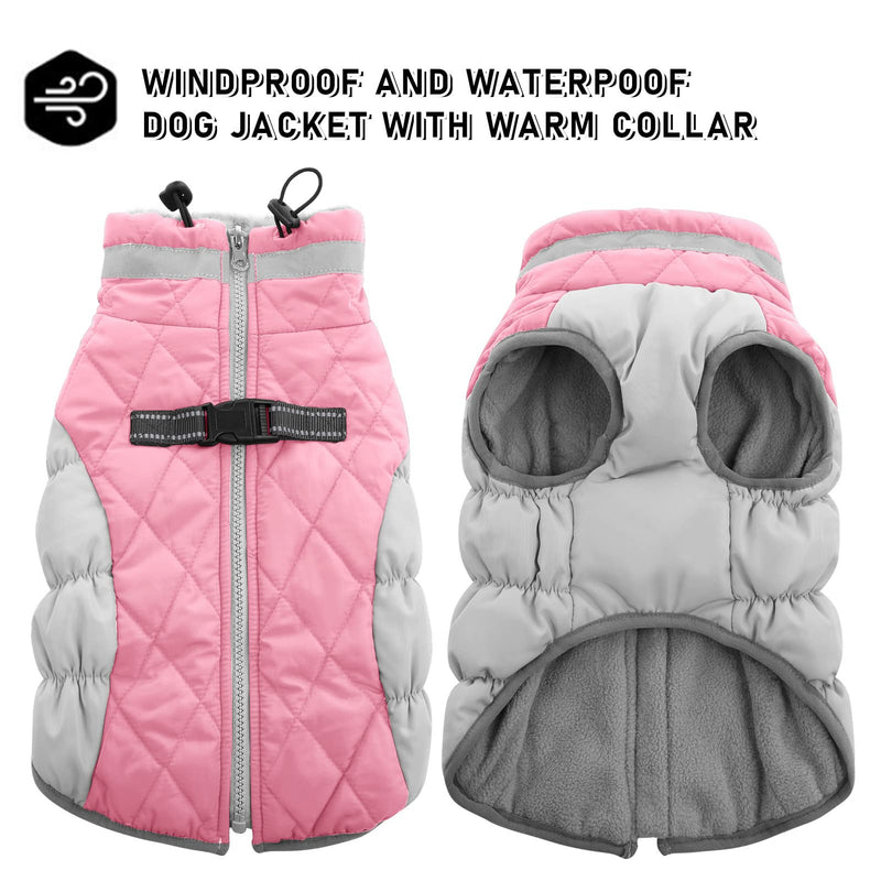 AOFITEE Winter Dog Coat Warm Fleece Dog Jacket for Cold Weather, Reflective Zip Up Puppy Dog Sport Vest with Leash Rings, Outdoor Pet Sweater Apparel Clothes for Small Medium Large Dogs Pink - BeesActive Australia