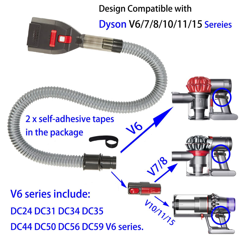Pet Brush Vacuum Groomer Attachment for Dyson Series V6 V7 V8 V10 V11 V15, Shedding Deshedding Grooming Tool Hair Remover Comb Great for Dogs Cats Fur, plus Extension Hose and Adapter - BeesActive Australia