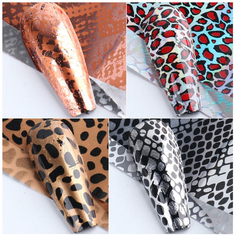 Snake Skin Nail Art Foil Transfer Decals Leopard Serpentine Python Pattern Nail Foil Adhesive Stickers 10 Sheets Animal Print Nail Art Supplies for Women Poly Nail Gel Nail Art DIY Decoration Manicure - BeesActive Australia