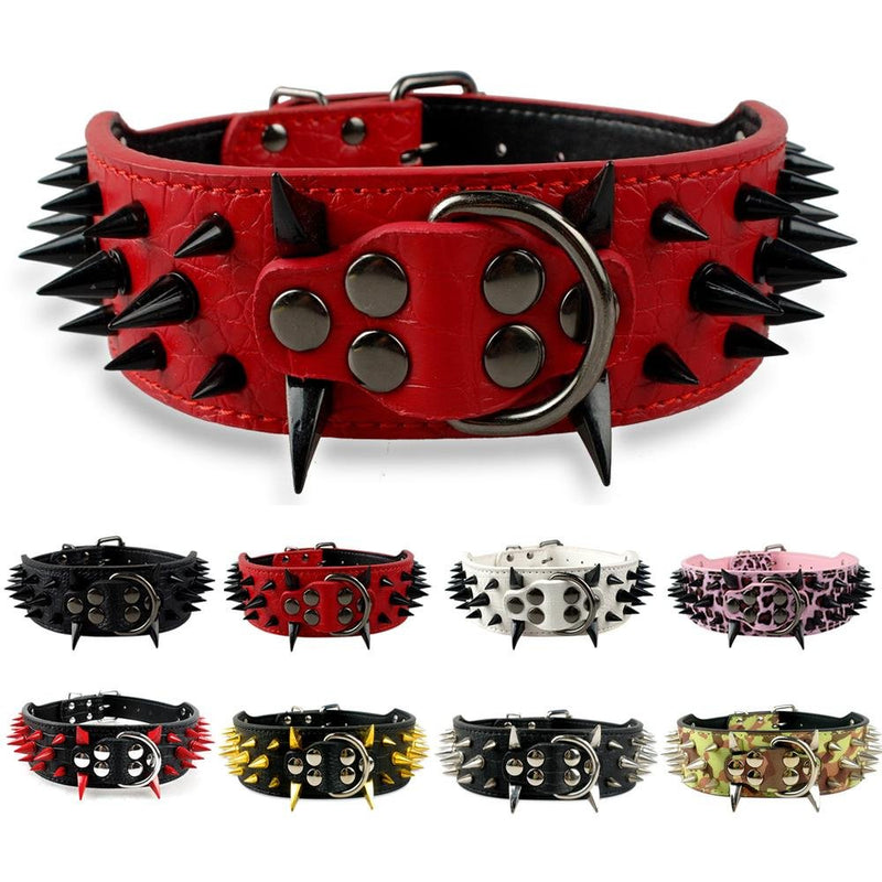 Benala Pet Dog Collar Adjustable Harness Spiked Studded Faux Leather Punk Rivet Dog Collar Pu Sharp Spikes Dog Supplies,Leopard,M - BeesActive Australia