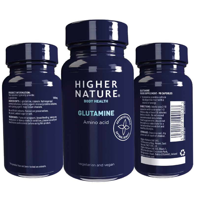 Higher Nature - Glutamine - Versatile Amino Acid - Ideal for Working Out - Supports Immune System - L Glutamine - Vegan & Vegetarian - 90 Capsules - BeesActive Australia