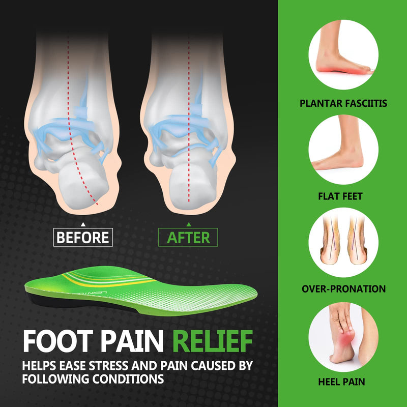 (220+lbs) Plantar Fasciitis Arch Support Insoles for Women Men - Orthotic Insoles for Flat Feet High Arch - Best Boot Work Shoe Insole for OverPronation, Metatarsalgia, Heel Pain Relief Foot Pain Green UK: 9-10.5 - BeesActive Australia