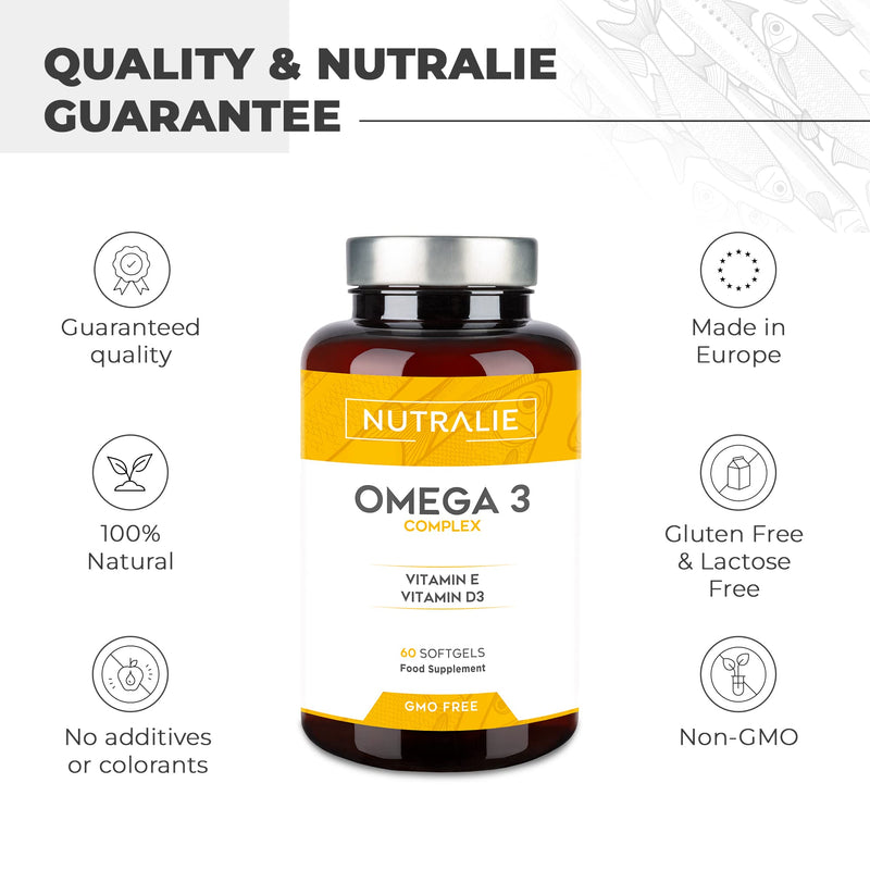 Omega 3 2000mg + Vitamins D3 & E | 1250 mg EPA-DHA per Dose | Premium Fish Oil Highly Concentrated 60 Capsules | Nutralie - BeesActive Australia