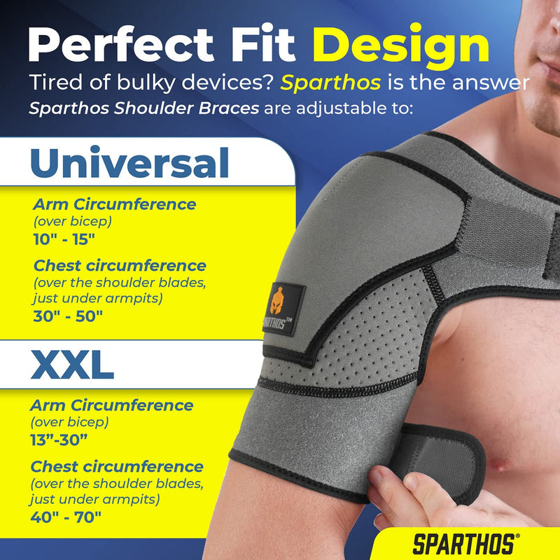 Sparthos Shoulder Brace - Support and Compression Sleeve for Torn Rotator Cuff, AC Joint Pain Relief - Arm Immobilizer Wrap, Ice Pack Pocket, Stability Strap, Dislocated Sholder - for Men and Women Universal Gray/Black - BeesActive Australia