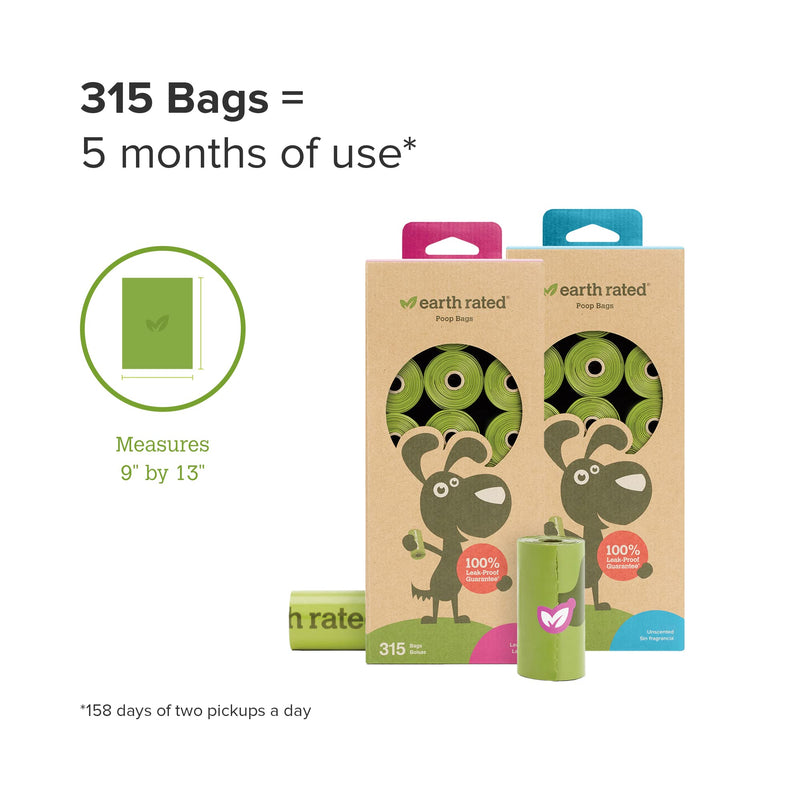 Earth Rated Dog Poop Bags, Guaranteed Leak Proof and Extra Thick Waste Bag Refill Rolls for Dogs, Unscented, 315 Count 15 Count (Pack of 21) - BeesActive Australia