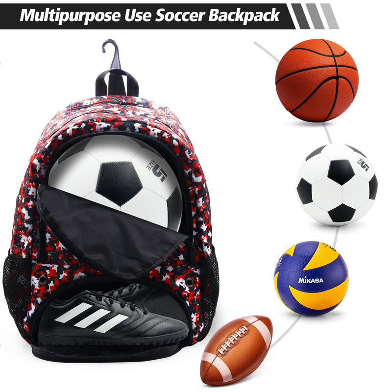 ZOEA Soccer Bag - Backpack for Soccer, Basketball & Football & Volleyball with Shoe & Ball Compartment for Youth and Adults Camouflage Red - BeesActive Australia