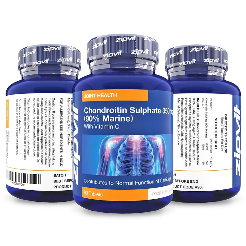 Chondroitin Sulphate 350mg with Vitamin C, 90 Tablets. 90% Pure Marine Chondroitin. Supports Collagen Formation and Cartilage Function. - BeesActive Australia