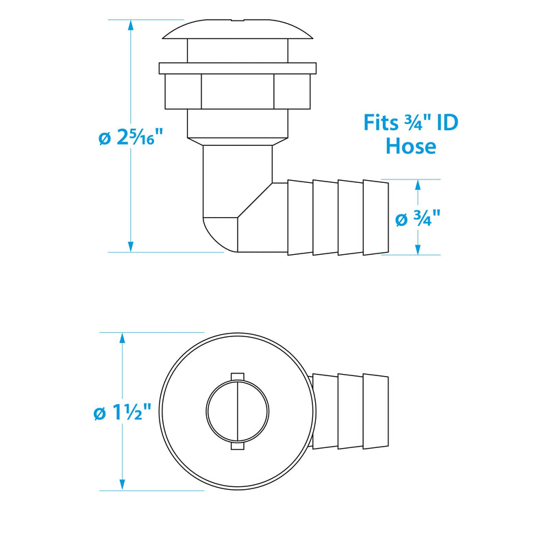 Seachoice 18131 90-Degree Angled Thru-Hull Connector, White Finish, 0.75 Inches - BeesActive Australia